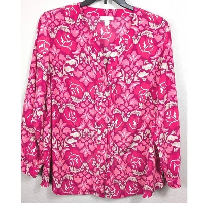 Charter Club Woman Pink Floral Print V Neck Long Sleeve Blouse Top Plus Size 2X - Image 1 of 4