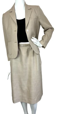 Falda Traje Cinturón Años 70 Talla Pequeña Beige Mezcla de Pecho Único Trajes Midi en abundancia Usado en Excelente Condición Foto 1 de 4