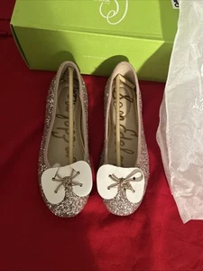 Sam Edelman Girls Size 3 Felicia Ballet Flats Gold Leather Shoes Bow Kids - Picture 1 of 6