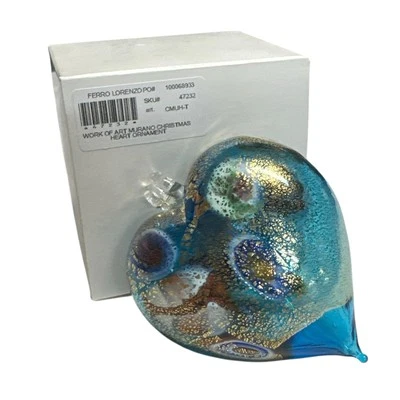 Vetro Artistico Murano Glass Blue Gold Heart Christmas Ornament Ferro Lorenzo - Image 1 of 4
