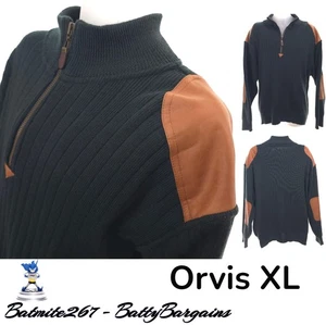Suéter Orvis Para Hombres XL Mezcla de Lana Azul Marino 1/4 Cremallera Pullover Cuero Parches en el Codo - Imagen 1 de 12