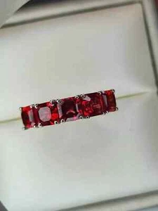 2CT Princess Cut Simulated Red Garnet Women's Fancy Ring 14K White Gold Over - Picture 1 of 10