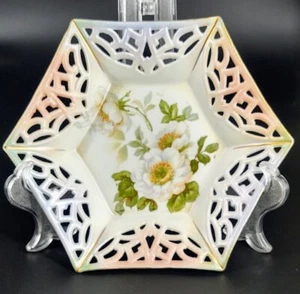 Vintage K&L Germany Reticulated Porcelain Dish w/Satin Light Irridescent Finish - Picture 1 of 5