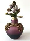 Vintage Smoked Glass Perfume Bottle Enamel Floral