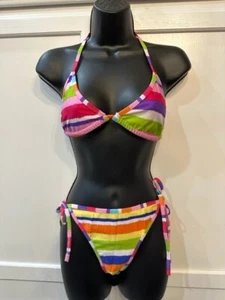 Brazilian Style 2 Piece Bikini (Rainbow Stripes) - Picture 1 of 1