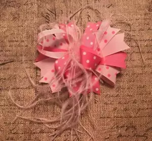 Light Pink Hot Pink Polka Dot Feather Hair Bow 5" - Picture 1 of 1