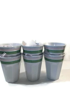 Juego de 6 tazas de melamina Spritz nuevas blancas con rayas - Imagen 1 de 2