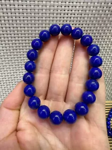 10mm Natural Royal Blue Lapis Lazuli Stretch Crystal Beads Bracelet AAAAA - Picture 1 of 9