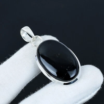 Pendente In Argento Sterling 925 Fatto A Mano In Onice Nero Naturale Per Donne - Immagine 1 di 4