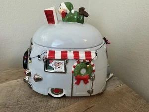 Barattolo Biscotti Babbo Natale Camper Elfo di Natale Airstream Vacanze Campeggio Ceramica - Foto 1 di 20