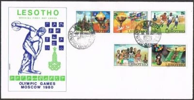 Lesotho 291-295,296,two FDC.Michel 291-295,Bl.5. Olympics Moscow-1980.Soccer, - Image 1 of 2
