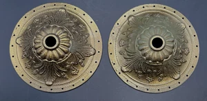 2 MATCHING SOLID BRONZE DECORATIVE ARCHITECHTURAL EMBELLISHMENT ROSETTES, BASES - Picture 1 of 8