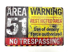 Targa area 51 warning stampa metallo vintage retrò pub bar poster arredo