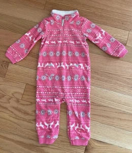 Carter's Girls One-Piece Fleece Pajamas - Pink Winter Deer - 18 Month - Picture 1 of 3