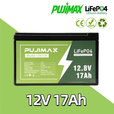 PUJIMAX 12V 17Ah Lithium Battery 3000+ Cycles LiFePO4 Built-in BMS for Fish Finder UPS