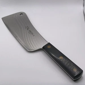 Vtg Sabatier Lion France Stainless Steel Meat Cleaver 7″ Full Tang Black Handle - Picture 1 of 14