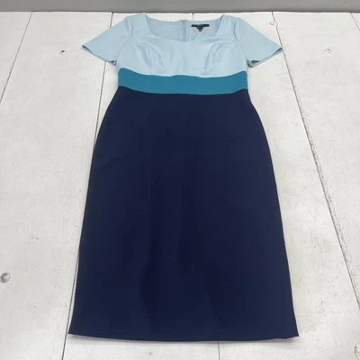 Maggy London Dress Womens 8 Blue Navy Colorblock Sheath Short Sleeve Scoop Neck - Image 1 of 4