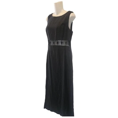 Carol Anderson Vintage 90s Black Linen Crochet Waist Maxi Dress Women Size 8 - Image 1 of 4