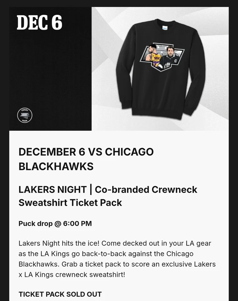 13 Tickets LOS ANGELES KINGS vs Blakchawks 12/6/25 (INCLUDES LAKER NIGHT PACKAGE - Image 1 of 2