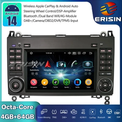 64GB DAB+Android 14 Autoradio GPS Mercedes A/B Class W169 W245 Sprinter Crafter - Immagine 1 di 4