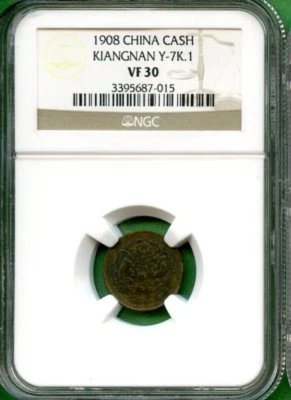CHINA   1908    CASH     NGC  VF 30    KIANGNAN  Y-7K.1 - Image 1 of 2