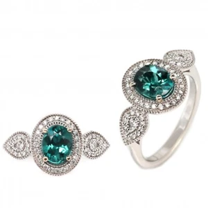 Indicolite Tourmaline Oval 1.09 Carat Ring In 14K White Gold With Diamond(39574) - Picture 1 of 5