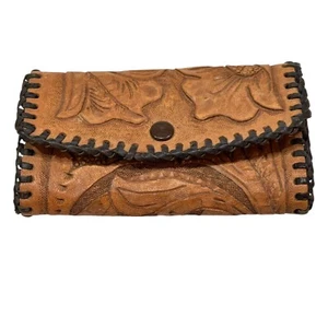 Vintage Western handgefertigtes hellbraunes Leder Schlüsseletui Halter geschnürte Kanten 6 Haken Druckknöpfe - Bild 1 von 10