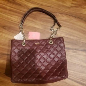 Kate Spade NEW YORK NATALIA Quilted Chain Leather Shoulder Tote Bag Burgundy - Picture 1 of 4