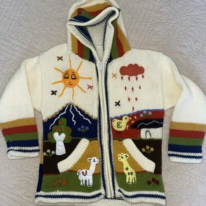 Hand knitted Alpaca Wool Children Kids Zip Up Sweater Jacket with 3D designs - Picture 1 of 16