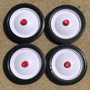 New Pull Wagon Parts - Radio Flyer (4) 8 1/4" Wagon Wheels w/ Red Axle Caps - Picture 1 of 2