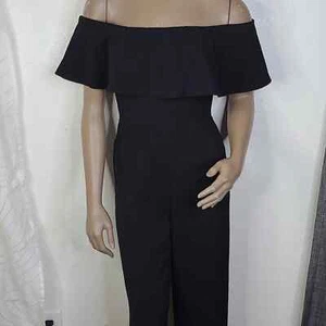 Jumpsuit Off the Shoulder Ruffle Top Size Medium Black Stretch Dressy Wedding - Picture 1 of 7