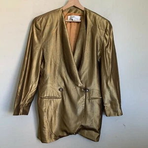 Alfred Sung Vintage Evening Jacket Gold Metallic Rhinestone Buttons Lined Sz 10 - Picture 1 of 9