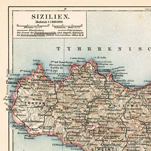 Mapa Antiguo Original SICILIA ITALIA SICILIA 1900 Palermo Messina Siracusa - Imagen 1 de 10