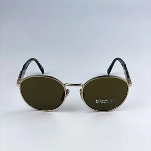 Prada Men Sunglasses Gold Brown Oval PR56ZS ZVN01T BRAND NEW - Picture 1 of 12