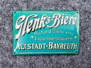 Glenk‘s Biere Bayreuth   Kleines Emailleschild Gewölbt 65 mm x42 mm