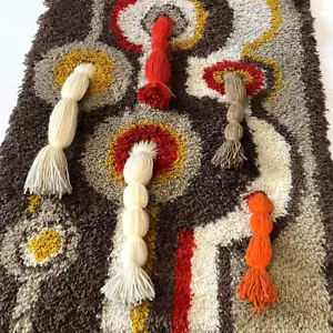 1975 Handmade Junghans German Wool Wall Rug Latch Hook MCM Pop Art Space Vintage - Picture 1 of 24