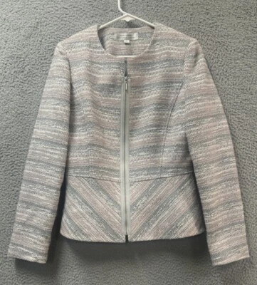 Chaqueta Blazer Tahari Mujer 6 Gris Beige Forrada Cremallera Completa Foto 1 de 4