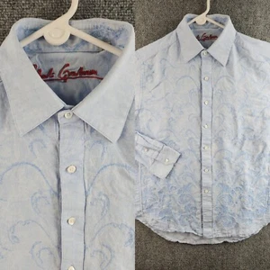 Camicia uomo Robert Graham blu lino cotone bottoni manica lunga grande testurizzata - Foto 1 di 19