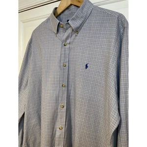 Ralph Lauren Blue Label Plaid Button Down Shirt Long Sleeve Collar XL Blue Pony - Picture 1 of 8