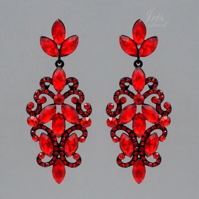 女士黑色合金红色水晶水钻婚礼吊坠耳环 20112 礼物 — 第 1/4 张图片