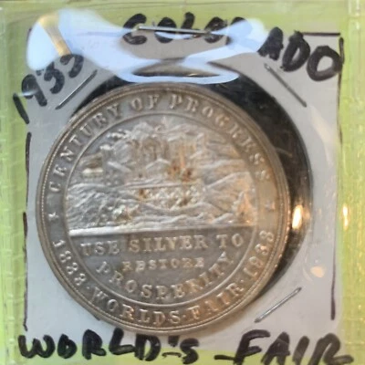 COLORADO WORLD FAIR 1933 ESCASA PLATA MEDALLA REDONDA DE UNA ONZA  Foto 1 de 4
