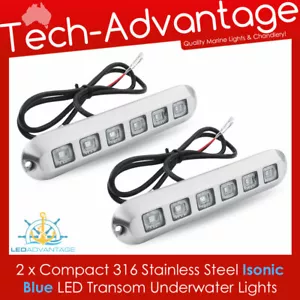 2 x 12v 6 Watt 316L Stainless Steel Blue LED Underwater Boat Transom Lights - Picture 1 of 7