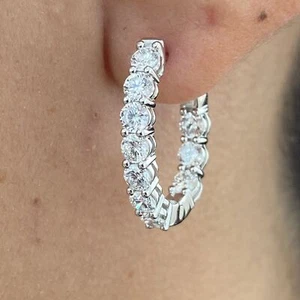Hoop Earrings Round Lab-Created Diamond 2.22ct F/VS 14K White Gold - Picture 1 of 8