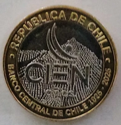 Chile 2025 Coin $100 Cien años Banco Central de Chile - Image 1 of 4