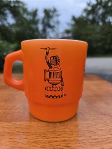 Fire King Anchor Hocking Naranja Leche Vidrio Taza D Mango Robot con Logo Rayo - Imagen 1 de 10
