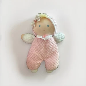 Eden Baby Mädchen Puppe rosa weiß Frottee blond Garn Haar Haube Plüsch Lovey - Bild 1 von 7