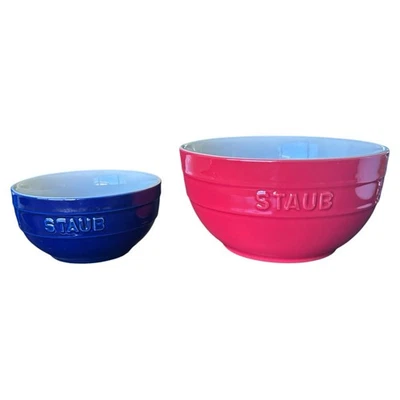 STAUB Ceramics Universal Bowl Set Of 2 Red & Blue 4” to 6.5” - Image 1 of 4