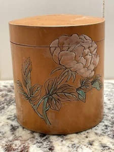 Bambus Box Teedose Weiße Pfingstrose Kleine Dose Gravur Schrift MCM Vintage HNA - Bild 1 von 9