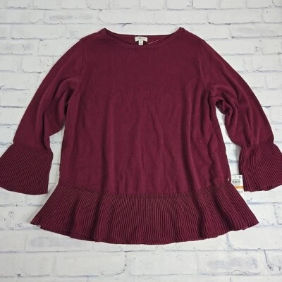 Style Co Sweater Womens 3x Maroon Bell Sleeve Knit Pullover Plus Size New - Image 1 of 4