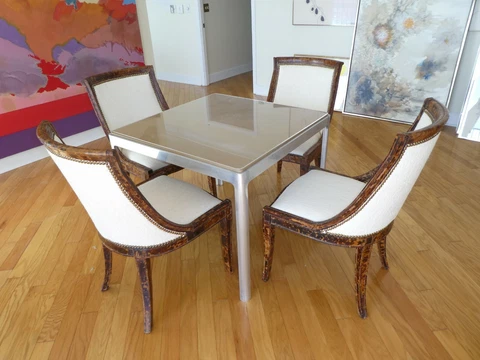 4  1970'S  TESSELLATED FAUX TORTOISE SHELL REGENCY STYLE SIDE CHAIRS Cover